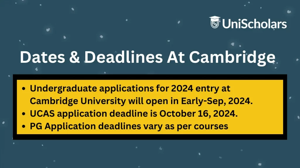 Important dates and deadlines pertaining Cambridge University for academic year 2024. 