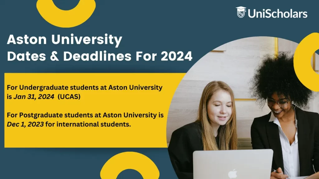 The image shows Aston University's dates and deadlines for 2024 intake.