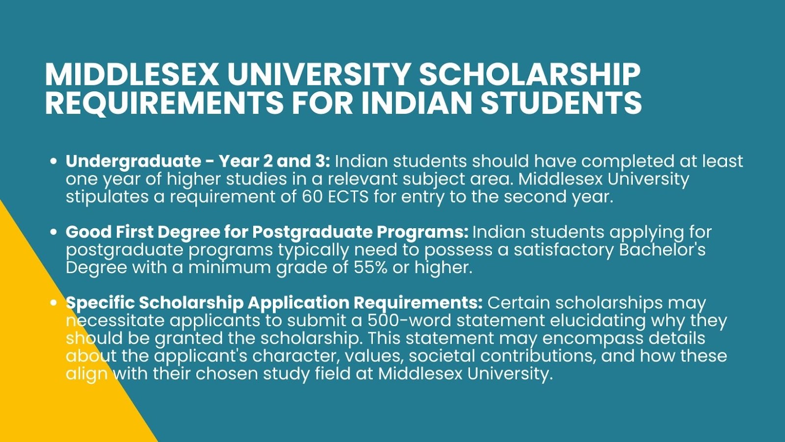 Middlesex University scholarship requirements for Indian students.