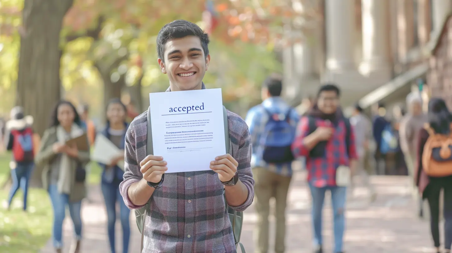 student holding a accepted form